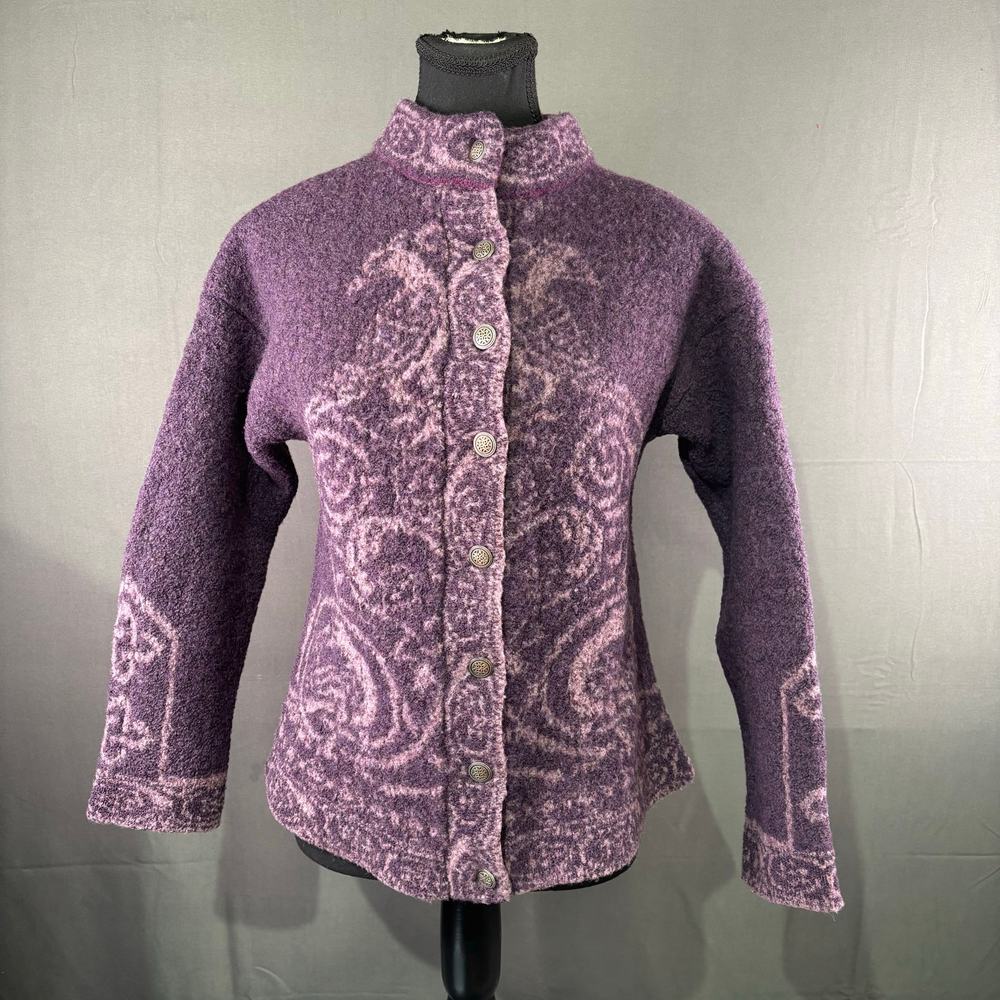 Harley of Scotland Sweater Women M Wool Cashmere Blend Fair Isle Artisan Purple